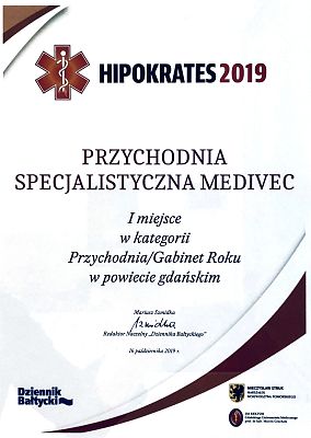 I miejsce w Plebiscycie "Dziennika Bałtyckiego" Hipokrates Pomorza 2019